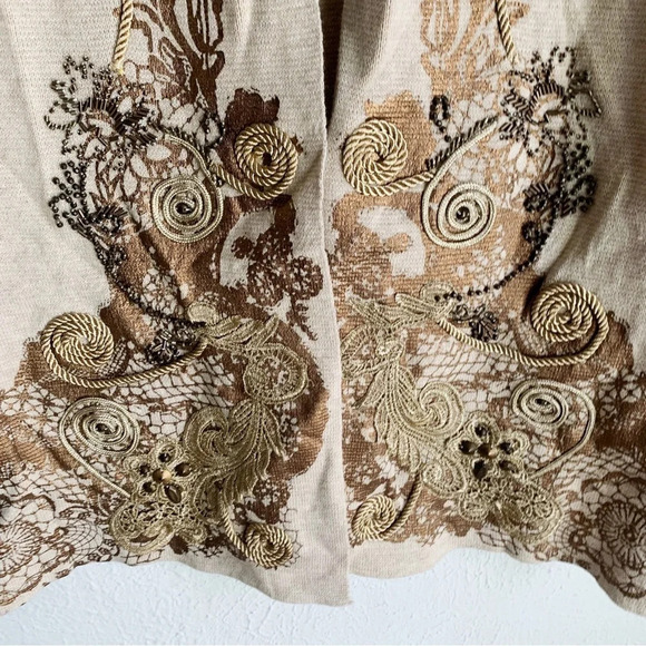 Chico’s Scroll-Lace Cardigan Jacket Cream Gold Sz 1 Medium - Picture 2 of 8